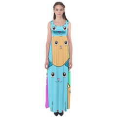 Cat Animals Cartoon Pattern Empire Waist Maxi Dress by Cendanart