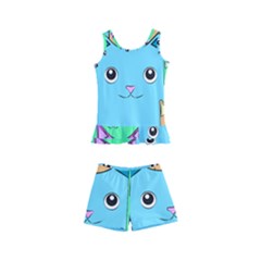 Cat Animals Cartoon Pattern Kids  Boyleg Swimsuit