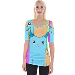 Cat Animals Cartoon Pattern Wide Neckline T-shirt