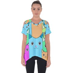 Cat Animals Cartoon Pattern Cut Out Side Drop T-shirt by Cendanart