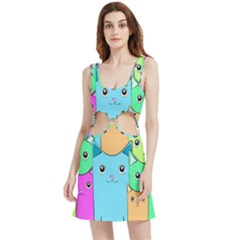 Cat Animals Cartoon Pattern Velour Cutout Dress