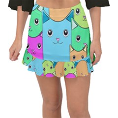 Cat Animals Cartoon Pattern Fishtail Mini Chiffon Skirt by Cendanart