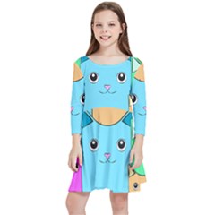 Cat Animals Cartoon Pattern Kids  Quarter Sleeve Skater Dress by Cendanart