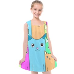 Cat Animals Cartoon Pattern Kids  Cross Back Dress by Cendanart