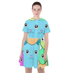 Cat Animals Cartoon Pattern Sailor Dress by Cendanart