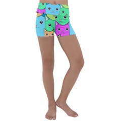 Cat Animals Cartoon Pattern Kids  Lightweight Velour Yoga Shorts