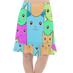 Cat Animals Cartoon Pattern Fishtail Chiffon Skirt by Cendanart