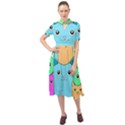 Cat Animals Cartoon Pattern Keyhole Neckline Chiffon Dress View1