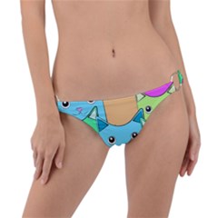 Cat Animals Cartoon Pattern Ring Detail Bikini Bottoms