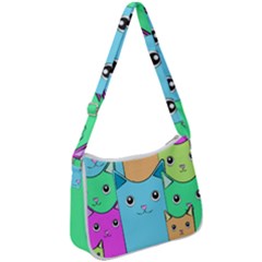 Cat Animals Cartoon Pattern Zip Up Shoulder Bag