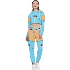 Cat Animals Cartoon Pattern Cropped Zip Up Lounge Set