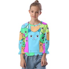 Cat Animals Cartoon Pattern Kids  Cuff Sleeve Top