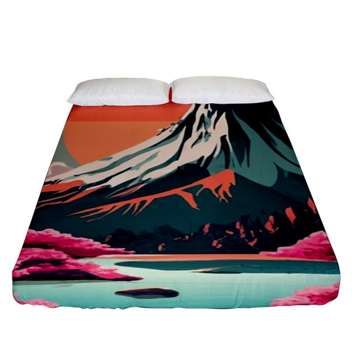 Mountain Landscape Sky Fuji Nature Fitted Sheet (King Size)