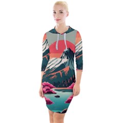 Mountain Landscape Sky Fuji Nature Quarter Sleeve Hood Bodycon Dress