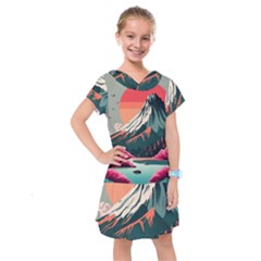 Mountain Landscape Sky Fuji Nature Kids  Drop Waist Dress by Cendanart