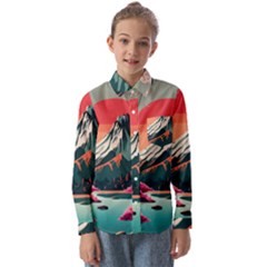 Mountain Landscape Sky Fuji Nature Kids  Long Sleeve Shirt by Cendanart