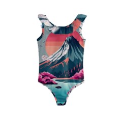 Mountain Landscape Sky Fuji Nature Kids  Frill Swimsuit by Cendanart