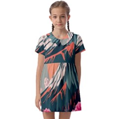 Mountain Landscape Sky Fuji Nature Kids  Asymmetric Collar Dress by Cendanart