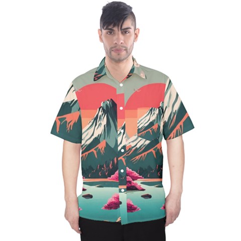 Mountain Landscape Sky Fuji Nature Men s Hawaii Shirt by Cendanart