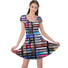 Vintage Cassette Music Old Record Retro Tape Cap Sleeve Dress by Cendanart