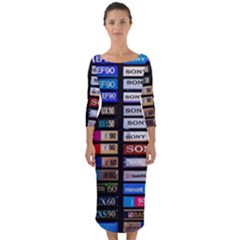 Vintage Cassette Music Old Record Retro Tape Quarter Sleeve Midi Bodycon Dress