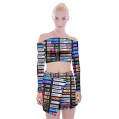 Vintage Cassette Music Old Record Retro Tape Off Shoulder Top With Mini Skirt Set by Cendanart