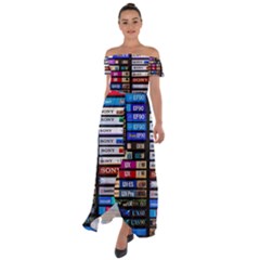 Vintage Cassette Music Old Record Retro Tape Off Shoulder Open Front Chiffon Dress