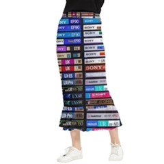 Vintage Cassette Music Old Record Retro Tape Maxi Fishtail Chiffon Skirt