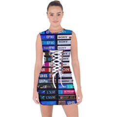 Vintage Cassette Music Old Record Retro Tape Lace Up Front Bodycon Dress