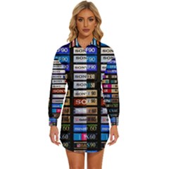 Vintage Cassette Music Old Record Retro Tape Womens Long Sleeve Shirt Dress