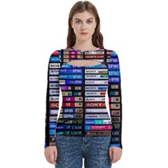 Vintage Cassette Music Old Record Retro Tape Women s Cut Out Long Sleeve T-shirt