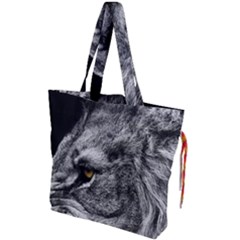 Angry Male Lion Roar Wild Animal Drawstring Tote Bag by Cendanart