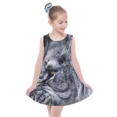 Angry Male Lion Roar Wild Animal Kids  Summer Dress by Cendanart