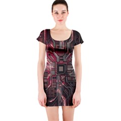 Chip Retro Technology Short Sleeve Bodycon Dress by Cendanart