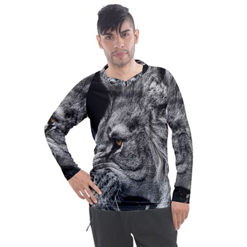 Angry Male Lion Roar Wild Animal Men s Pique Long Sleeve T-shirt by Cendanart