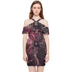 Chip Retro Technology Shoulder Frill Bodycon Summer Dress by Cendanart