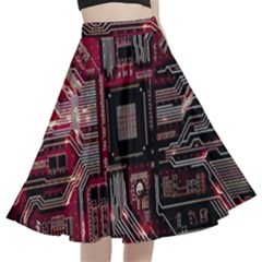 Chip Retro Technology A-line Full Circle Midi Skirt With Pocket by Cendanart