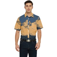 Wave Aesthetic Ocean Retro Sea Vintage Men s Short Sleeve Pocket Shirt  by Cendanart