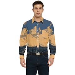 Wave Aesthetic Ocean Retro Sea Vintage Men s Long Sleeve Pocket Shirt  by Cendanart