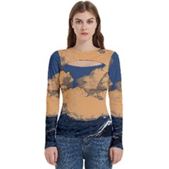 Wave Aesthetic Ocean Retro Sea Vintage Women s Cut Out Long Sleeve T-shirt by Cendanart