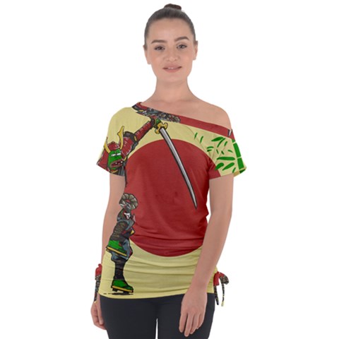 Meme Samurai Artwork Japaneses Off Shoulder Tie-up T-shirt by Cendanart