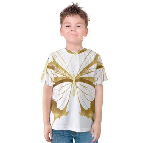 Simulated Gold Leaf Gilded Butterfly Kids  Cotton T-shirt by essentialimage