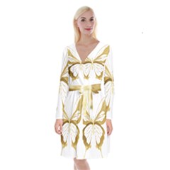 Simulated Gold Leaf Gilded Butterfly Long Sleeve Velvet Front Wrap Dress by essentialimage