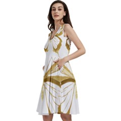 Simulated Gold Leaf Gilded Butterfly Sleeveless V-neck Skater Dress With Pockets by essentialimage