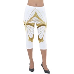 Simulated Gold Leaf Gilded Butterfly Lightweight Velour Capri Leggings  by essentialimage