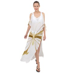 Simulated Gold Leaf Gilded Butterfly Maxi Chiffon Cover Up Dress by essentialimage