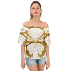 Simulated Gold Leaf Gilded Butterfly Off Shoulder Short Sleeve Top by essentialimage