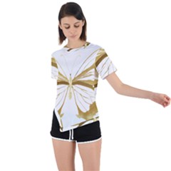 Simulated Gold Leaf Gilded Butterfly Asymmetrical Short Sleeve Sports T-shirt by essentialimage