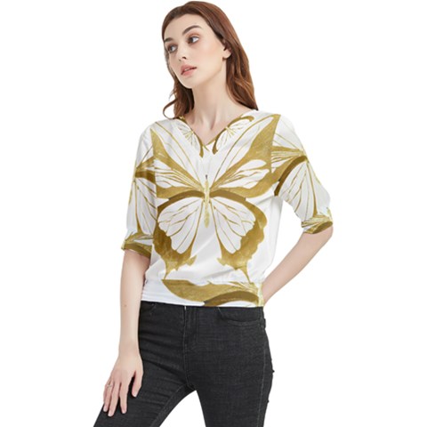 Simulated Gold Leaf Gilded Butterfly Quarter Sleeve Blouse by essentialimage