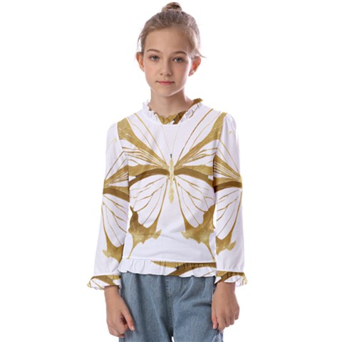 Simulated Gold Leaf Gilded Butterfly Kids  Frill Detail T-shirt by essentialimage